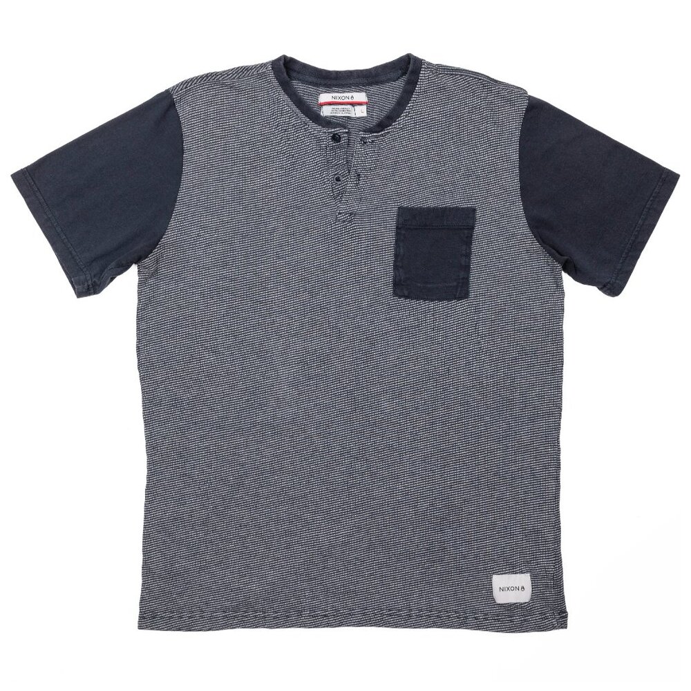 Nixon Iris Henley Shirt Navy Contrast Pocket Tee Micro Stripe Men's Large